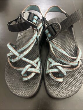 Chaco Women's Sport Sandals in Light Blue and Black